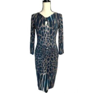 Cache Cheetah Print Fitted Midi Dress